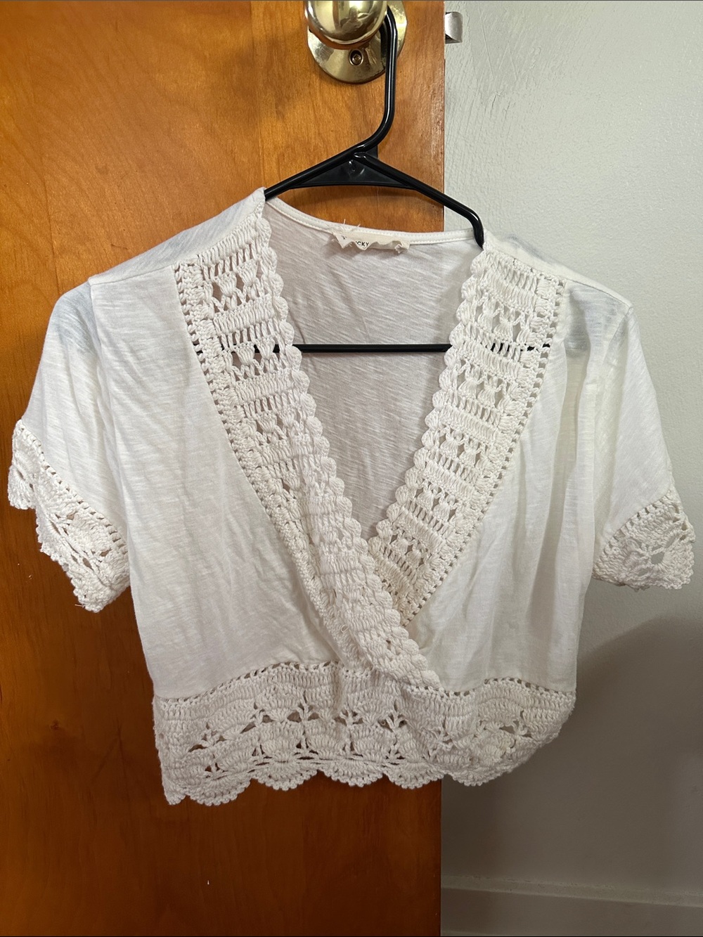 Lucky Brand White Crochet-Trim Wrap Crop Top